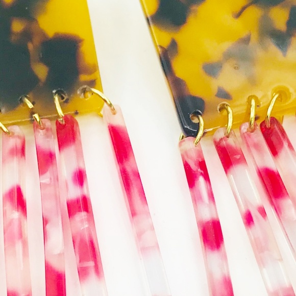 Square Tortoise Earrings with Red Fringe - Picture 6 of 8